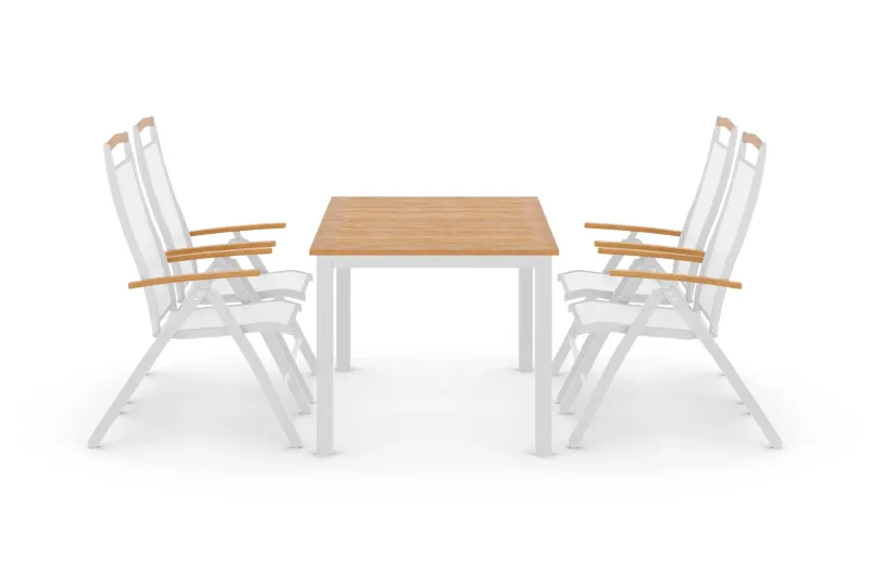 Matgrupp Utomhus Las Vegas 152-210 + 4 Positionsstol Lyx - Vit/Teak/Vit/Teak — deNoord