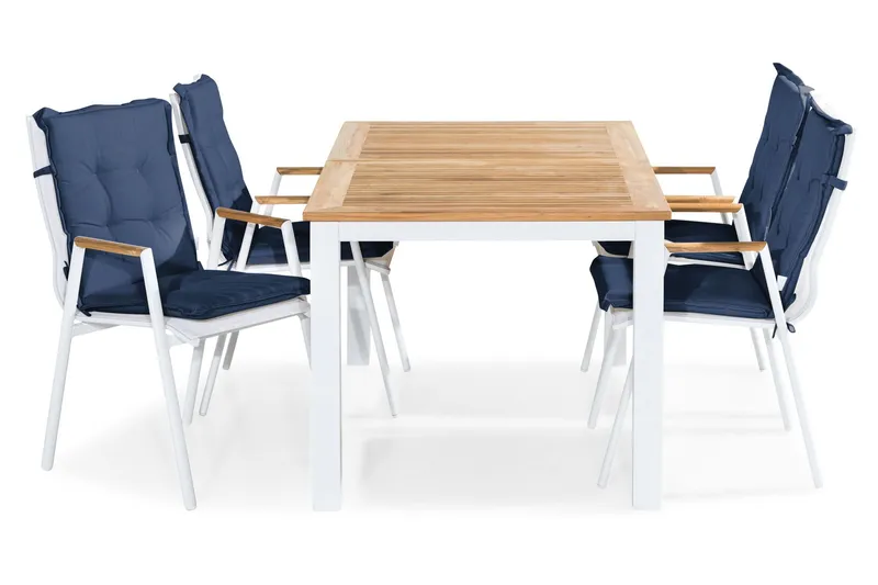 Matgrupp Utomhus Las Vegas 152-210x90 + 4 Karmstolar m Dyna - Vit|Teak|Blå — Vit|Teak|Blå