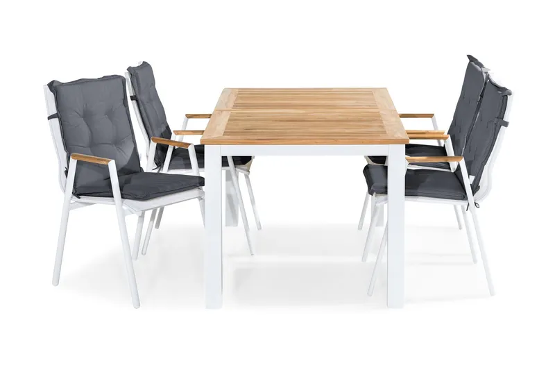 Matgrupp Utomhus Las Vegas 152-210x90 + 4 Karmstolar m Dyna - Vit/Teak/Grå — Vit/Teak/Grå