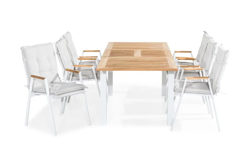 Matgrupp Utomhus Las Vegas 152-210x90 + 6 Karmstolar m Dyna - Teak/Vit — Teak/Vit