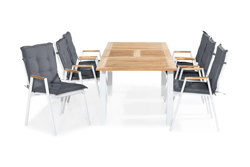 Matgrupp Utomhus Las Vegas 152-210x90 + 6 Karmstolar m Dyna - Vit/Teak/Grå — Vit/Teak/Grå