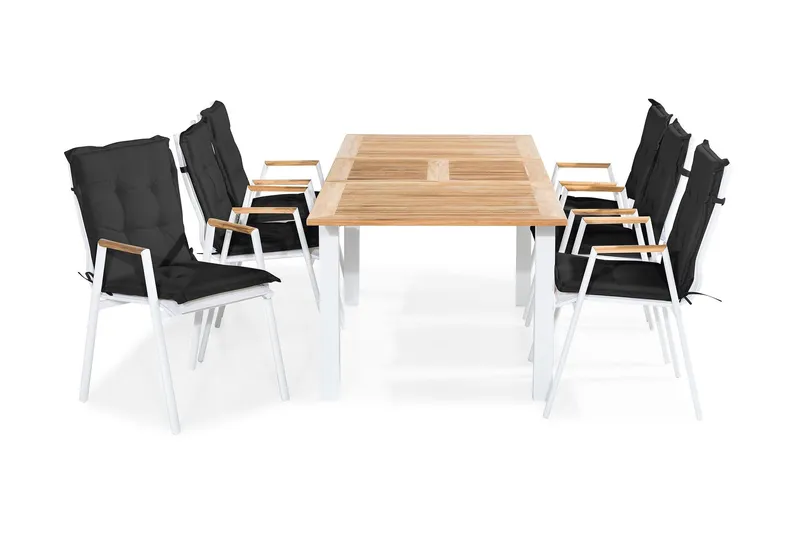 Matgrupp Utomhus Las Vegas 152-210x90 + 6 Karmstolar m Dyna - Vit|Teak|Svart — Vit|Teak|Svart