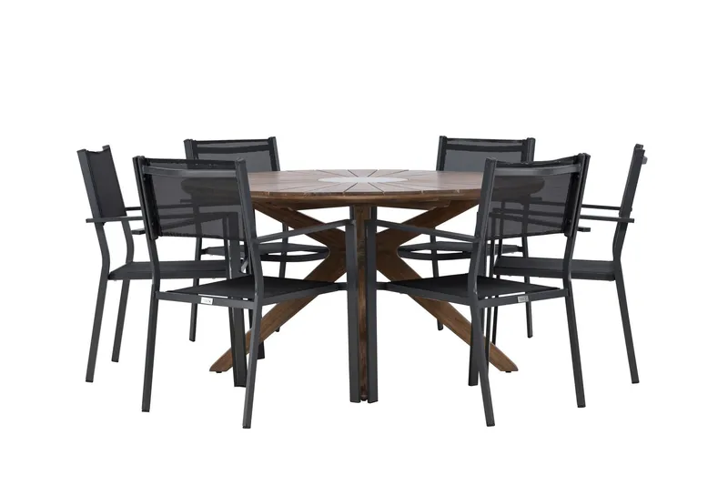 Matgrupp Utomhus Rosario 140 cm Rund med 6 Copacabana Utestolar - Brun — Venture Home