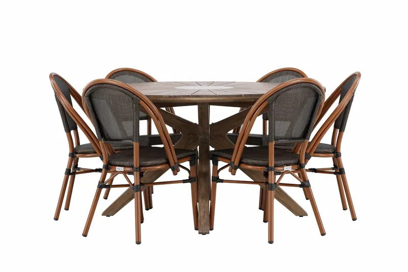 Matgrupp Utomhus Rosario 140 cm Rund med 6 Guarda Utestolar - Brun — Venture Home