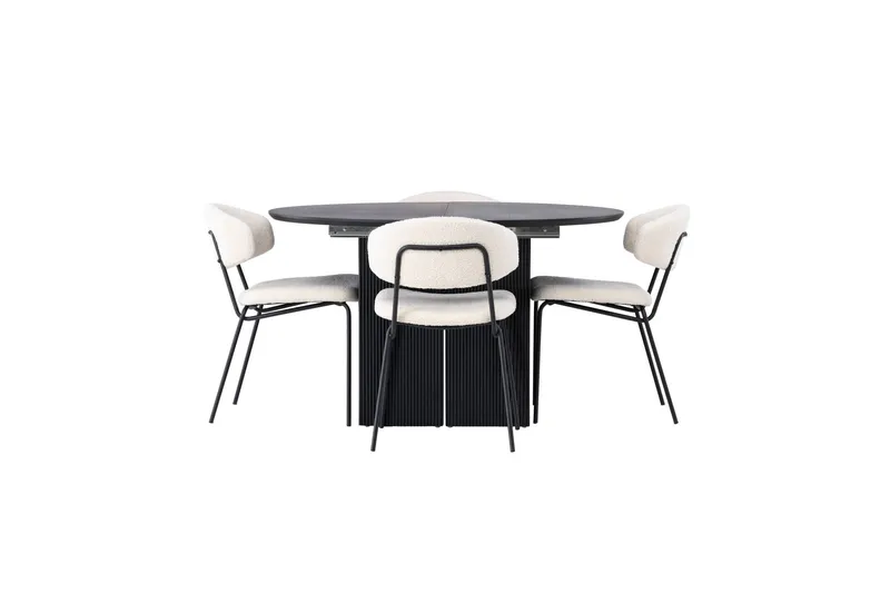 Matilda Matgrupp 130 cm Rund med 4 Chico Stolar - Svart — Venture Home