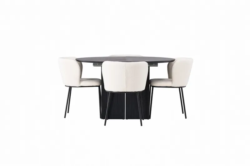 Matilda Matgrupp 130 cm Rund med 4 Edina Stolar - Svart — Venture Home