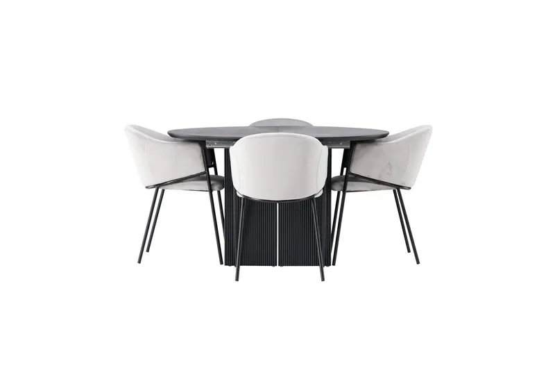 Matilda Matgrupp 130 cm Rund med 4 Evelina Stolar - Svart — Venture Home