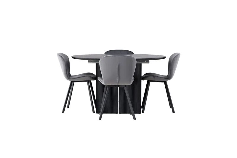 Matilda Matgrupp 130 cm Rund med 4 Lilja Stolar - Svart — Venture Home