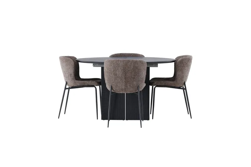 Matilda Matgrupp 130 cm Rund med 4 Modesto Stolar - Svart — Venture Home