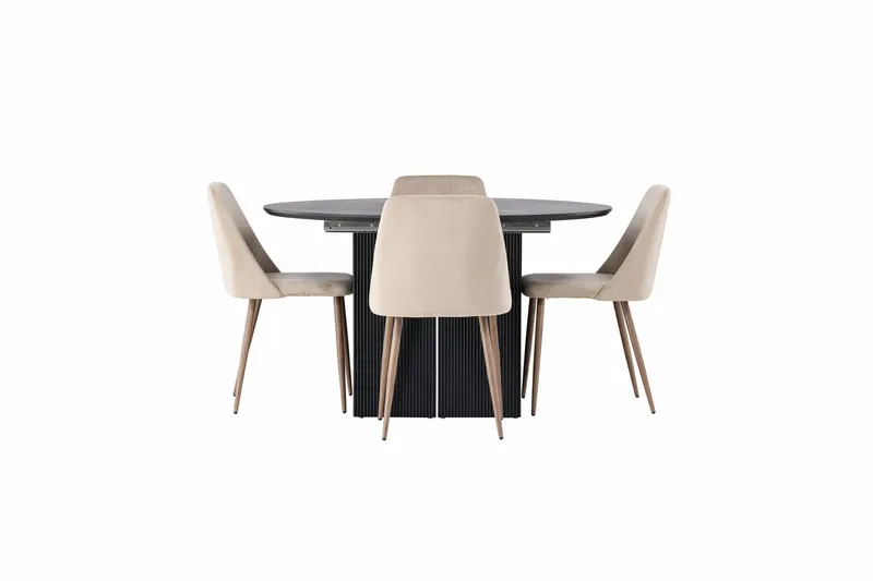 Matilda Matgrupp 130 cm Rund med 4 Night Stolar - Svart (Art.nr 3061074) — Venture Home