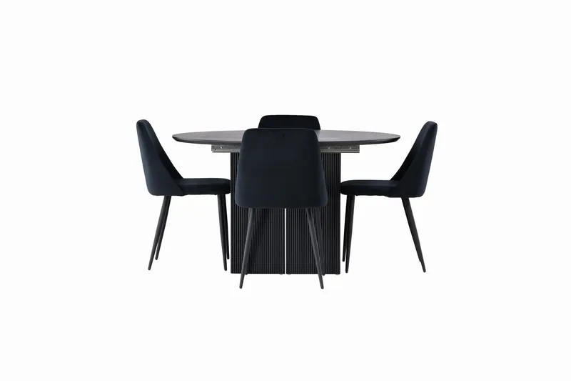 Matilda Matgrupp 130 cm Rund med 4 Night Stolar - Svart (Art.nr 3060907) — Venture Home