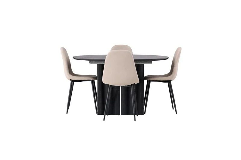 Matilda Matgrupp 130 cm Rund med 4 Polar Stolar - Beige — Venture Home
