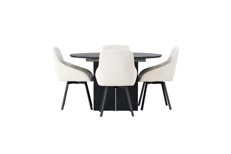 Matilda Matgrupp 130 cm Rund med 4 Rosie Stolar - Svart — Venture Home