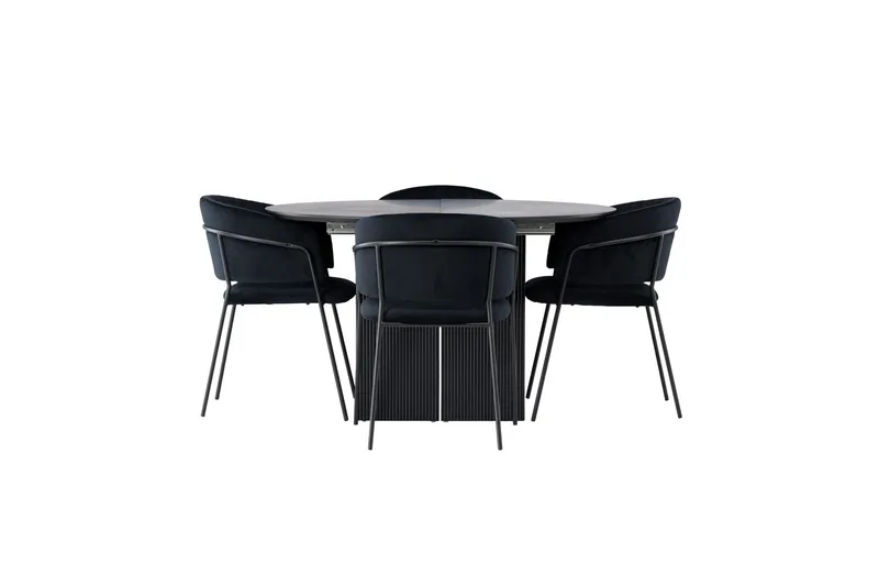 Matilda Matgrupp 130 cm Rund med 4 Selma Stolar - Svart — Venture Home