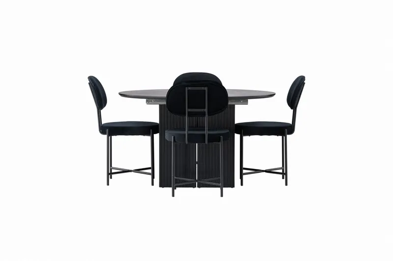 Matilda Matgrupp 130 cm Rund med 4 Stella Stolar - Svart — Venture Home