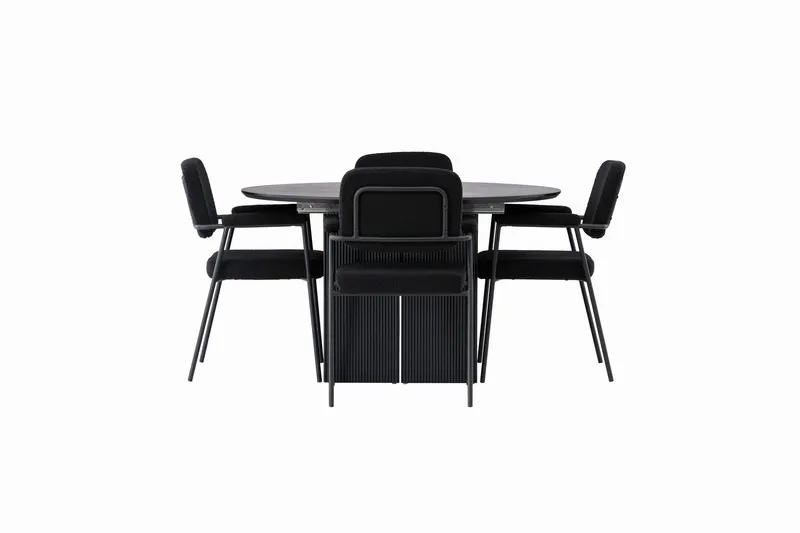 Matilda Matgrupp 130 cm Rund med 4 Yesterday Stolar - Svart — Venture Home