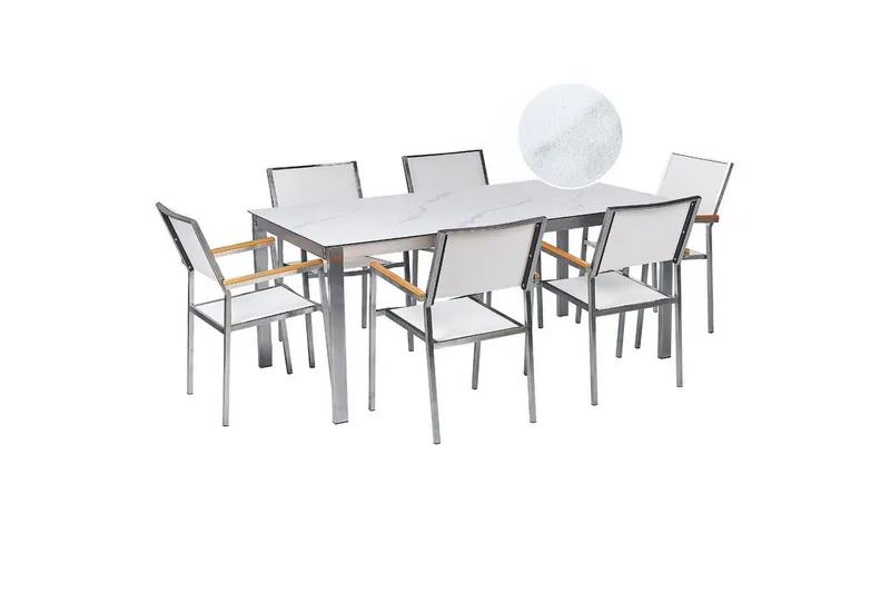 Matsalsset Cosoleto/Grosseto Vit marmor/Silver, 6-Sits - Vit marmor/Silver, 6-Sits — Vit marmor/Silver, 6-Sits