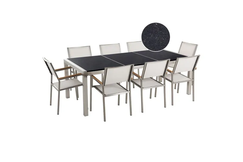 Matsalsset Grosseto Vit/Svart/Silver, 8-Sits - Vit/Svart/Silver, 8-Sits — Vit/Svart/Silver, 8-Sits