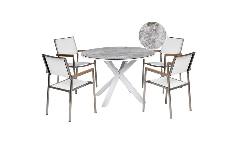 Matsalsset Maletto/Grosseto Vit marmor/Silver/Grå - Vit marmor/Silver/Grå — Vit marmor/Silver/Grå