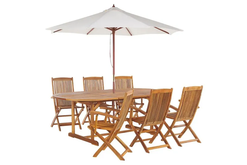 Matsalsset Maui med parasoll 8-sits Ljus trä/beige - Ljus trä/beige — Ljus trä/beige