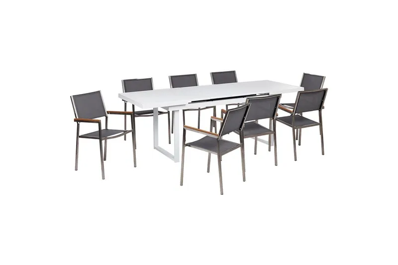 Matsalsset Valcanetto/Grosseto Vit/Grå/Silver, 8-Sits - Vit/Grå/Silver, 8-Sits — Vit/Grå/Silver, 8-Sits