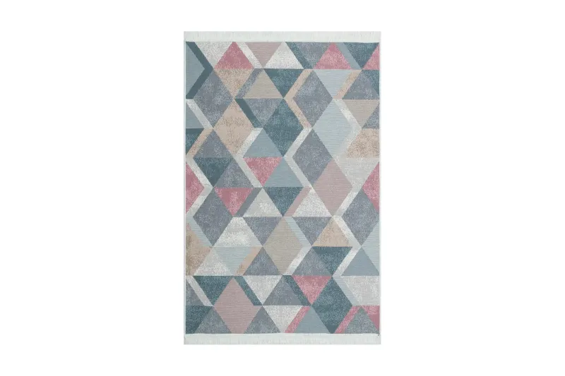 Matta Caleban 160x230 cm - Blå/Rosa/Beige/Grå/Bomull — Blå/Rosa/Beige/Grå/Bomull