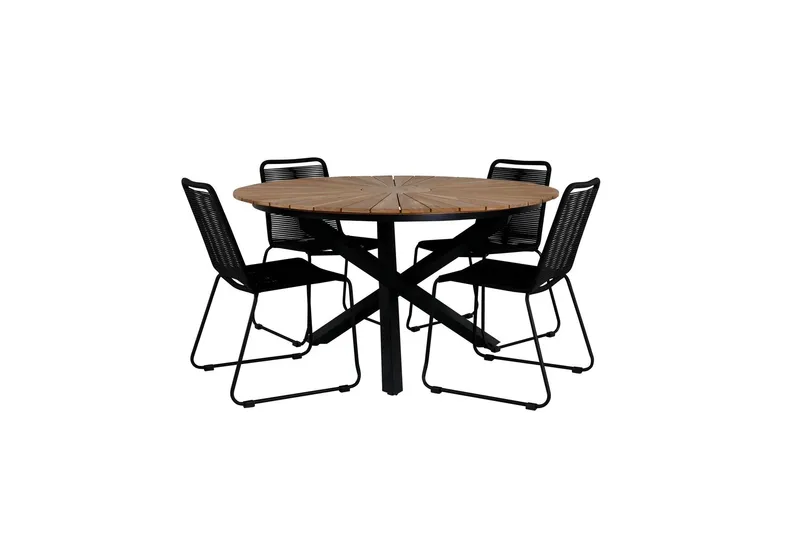 Mexico Matgrupp Utomhus Rund Ø140cm + 4 Lindos Stolar - Svart/Gul — Venture Home