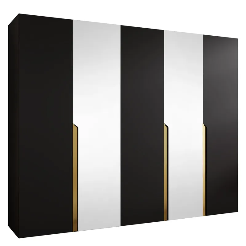 Milias Garderob med spegel 250x202 cm - Guld, svart — Guld, svart