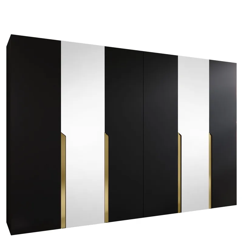 Milias Garderob med spegel 300x202 cm - svart / guld — svart / guld