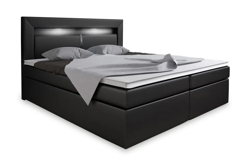Modena Sängpaket 160x200 med Förvaring+LED Sänggavel - Svart — Cloud47