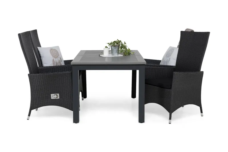 Monaco Matgrupp 152-210 + 4 Jenny Ställbar Fåtölj m Dyna - Svart — Comfort Garden
