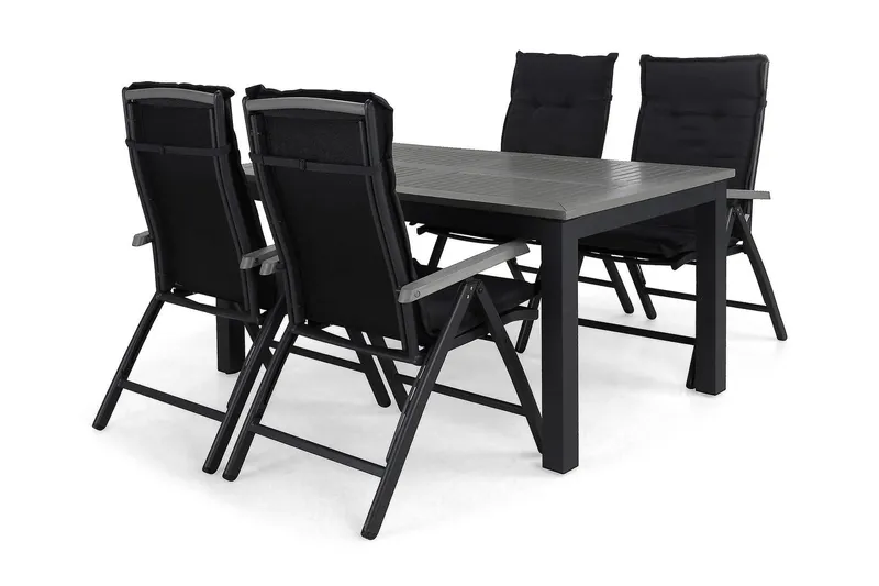 Monaco Matgrupp Utomhus 152-210 + 4 Positionsstol Lyx m Dyna - Svart/Svart/Grå — Comfort Garden