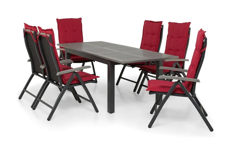 Monaco Matgrupp Utomhus 152-210 + 6 Positionsstolar - Svart/Svart — Comfort Garden