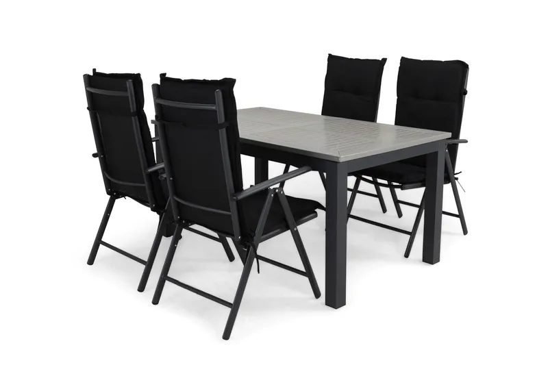 Monaco Matgrupp Utomhus 152-210x90 + 4 Maggie Positionsstol m Dyna - Svart — Svart