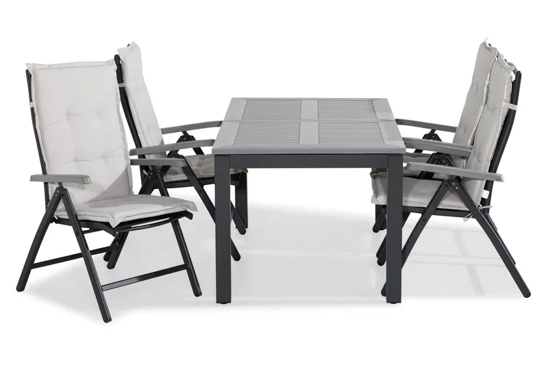 Monaco Matgrupp Utomhus 152-210x90 + 4 Monaco Positionsstol m Dyna - Svart/Grå/Offwhite — Comfort Garden