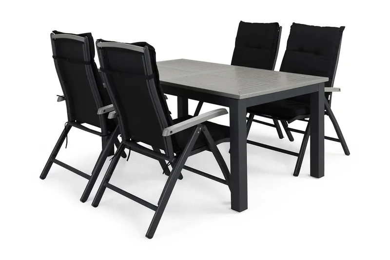 Monaco Matgrupp Utomhus 152-210x90 + 4 Monaco Positionsstol m Dyna - Svart/Grå — Comfort Garden