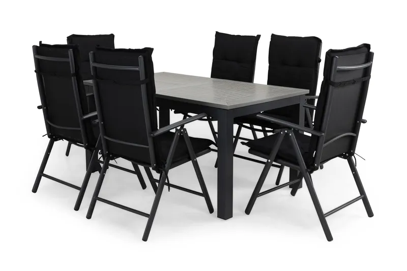 Monaco Matgrupp Utomhus 152-210x90 + 6 Maggie Positionsstol m Dyna - Svart — Svart