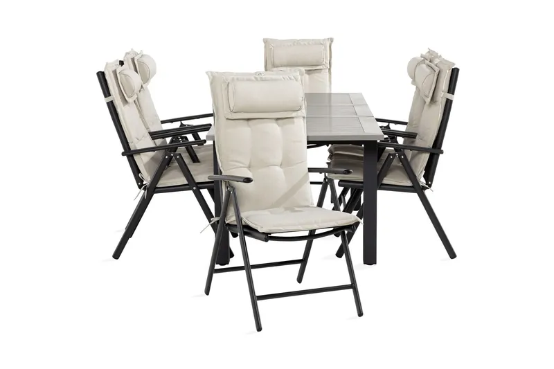 Monaco Matgrupp Utomhus 90x152-210 + 6 Maggie Positionsstol m Dyna - Svart/Offwhite — Svart/Offwhite
