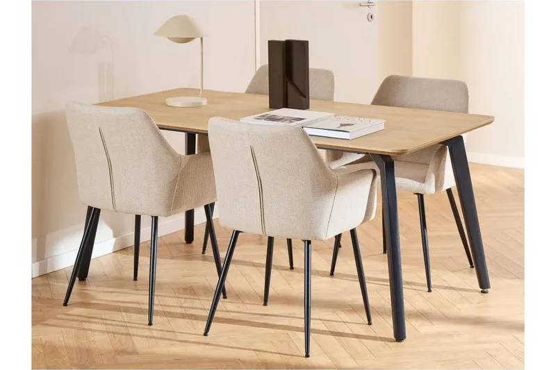 Motona Matgrupp 160 cm + 4 st Nielsby Matstolar - Svart/Beige — Svart/Beige