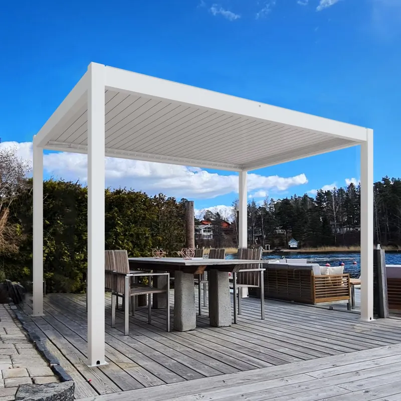 Motordriven Pergola 4x3m | Aluminium | Inbyggd LED belysning | Vit — Metalcraft