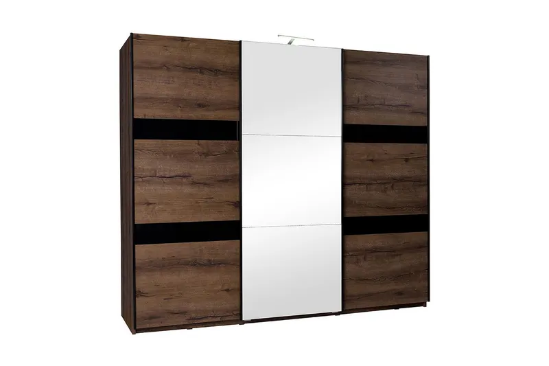 Najera Garderob 250x68,5x215 cm - Ek/Svart Högglans/Vit LED-Belysning — Scandinavian Choice