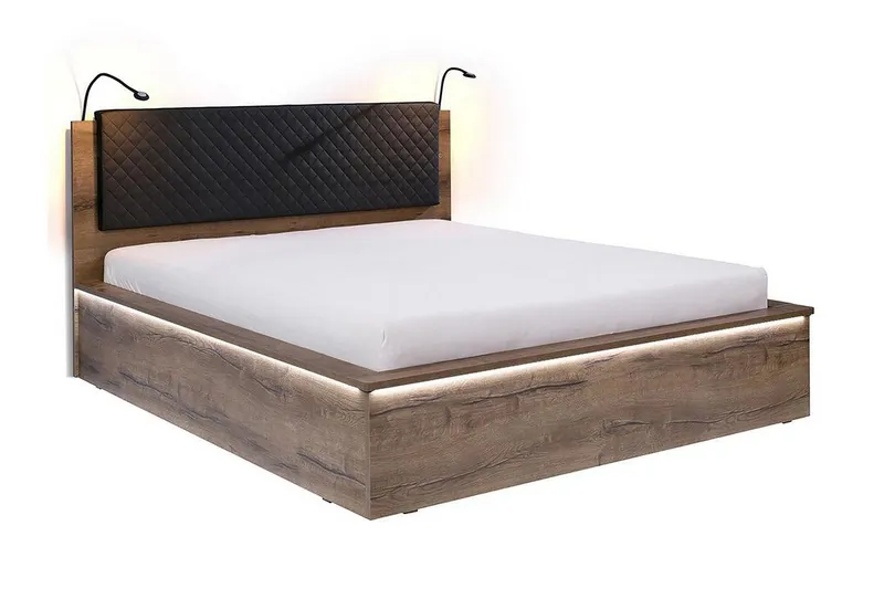Najera Säng 182x214 cm LED-belysning Ek/Vit LED - Ek/Vit LED — Ek/Vit LED