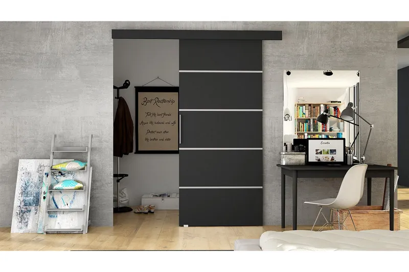 Nemanja Skjutdörr 86x205 cm LED-belysning - Svart — Svart