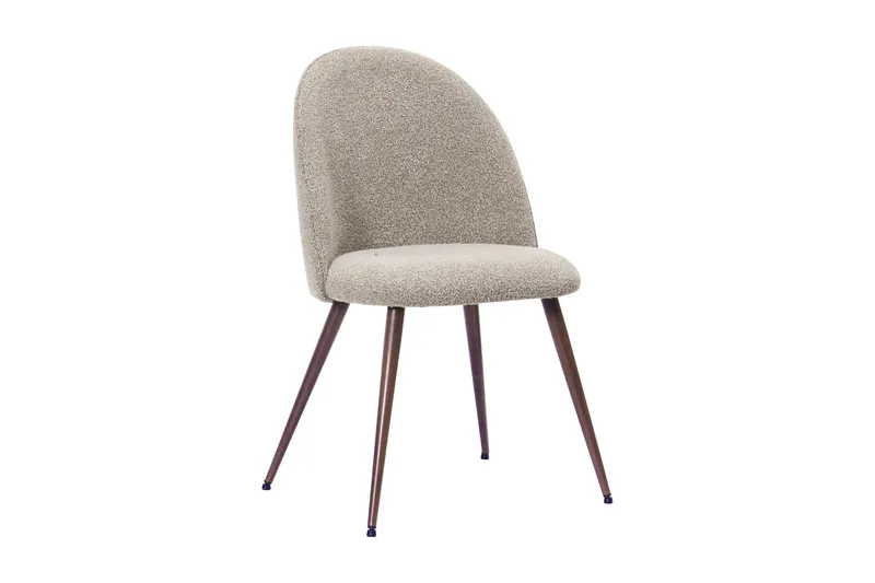Nibe Plus Matstol - Greige Bouclé / Metallben Valnöt — Basic Home