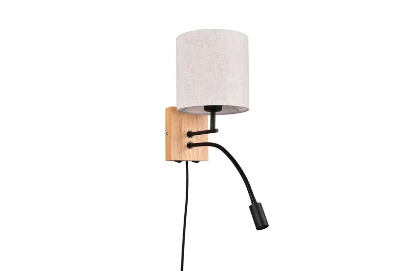 Nilam Vägglampa med läslampa 18 cm LED + E27 trä - Trä/Beige — Trio Lighting