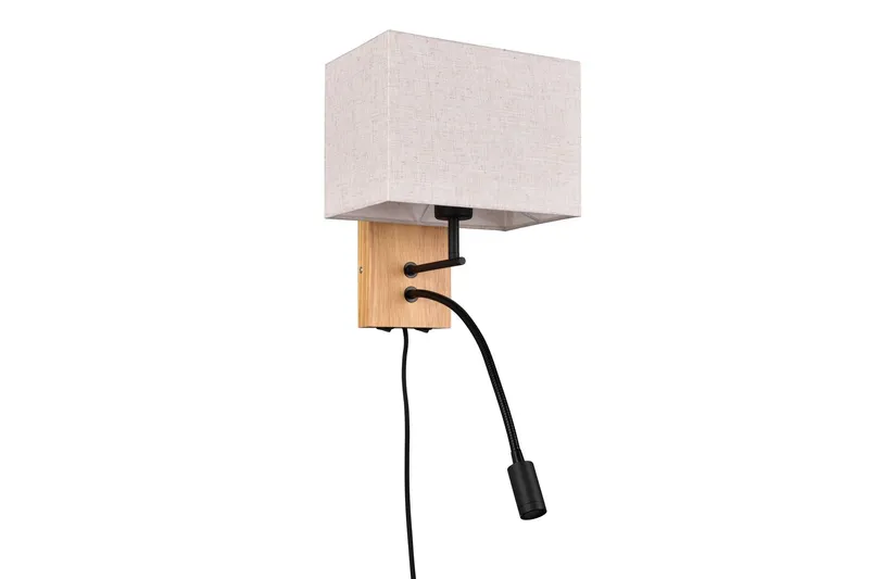 Nilam Vägglampa med läslampa 25 cm LED + E27 trä - Trä/Beige — Trio Lighting