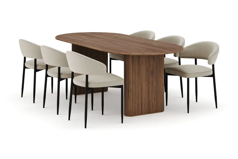 Noira Ovalt Matbord 220 cm med 6 Sawako Stolar - Brun — Bark