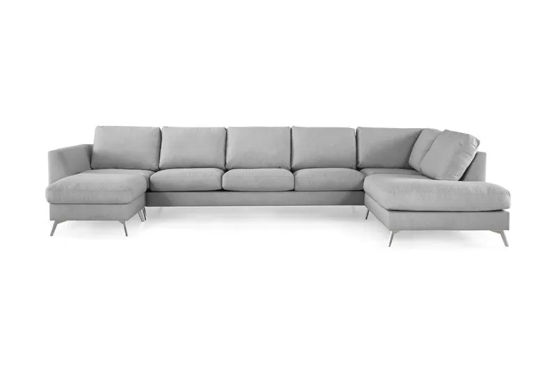 Ocean Lyx 6-sits Högervänd U-formad Soffa med Divan och Schäslong + Fotpall i Tyg - Grå (Art.nr 245217) — Scandinavian Choice
