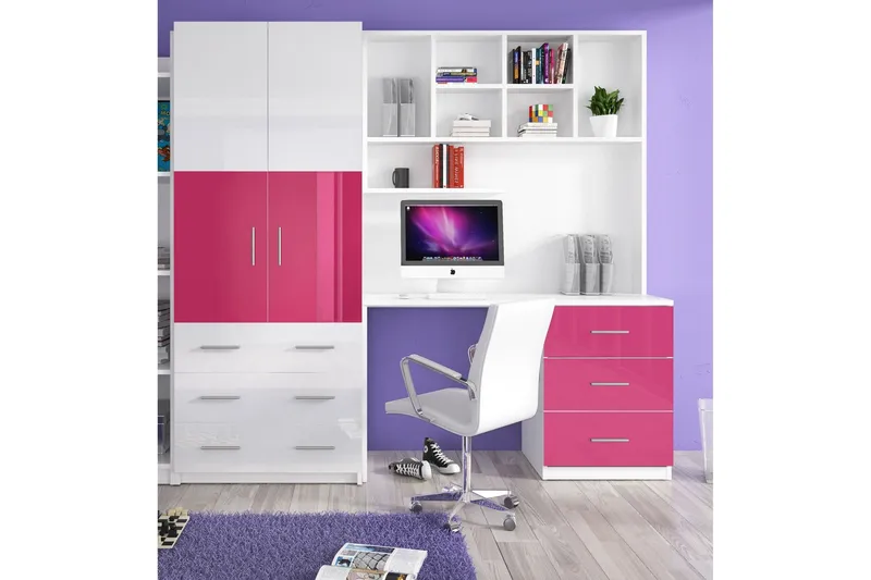 Oelmann Förvaringsskåp med Hylla och Skrivbord 270 cm - Rosa — Scandinavian Choice