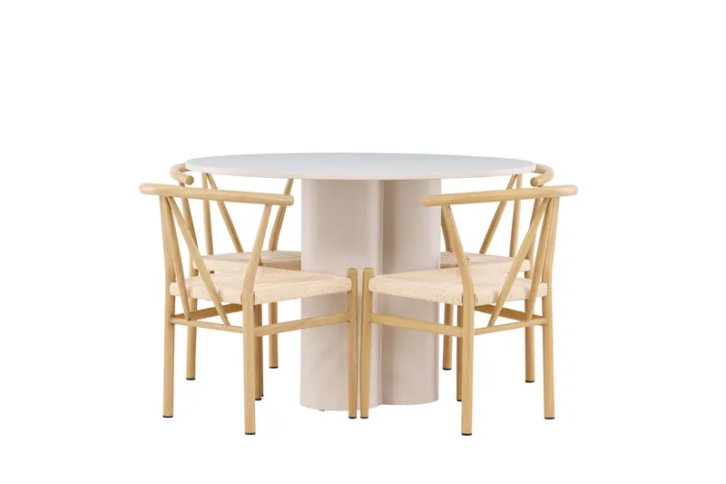 Olivia Matgrupp 110 cm Rund med 4 Alfons stolar - Beige/Beige — Venture Home